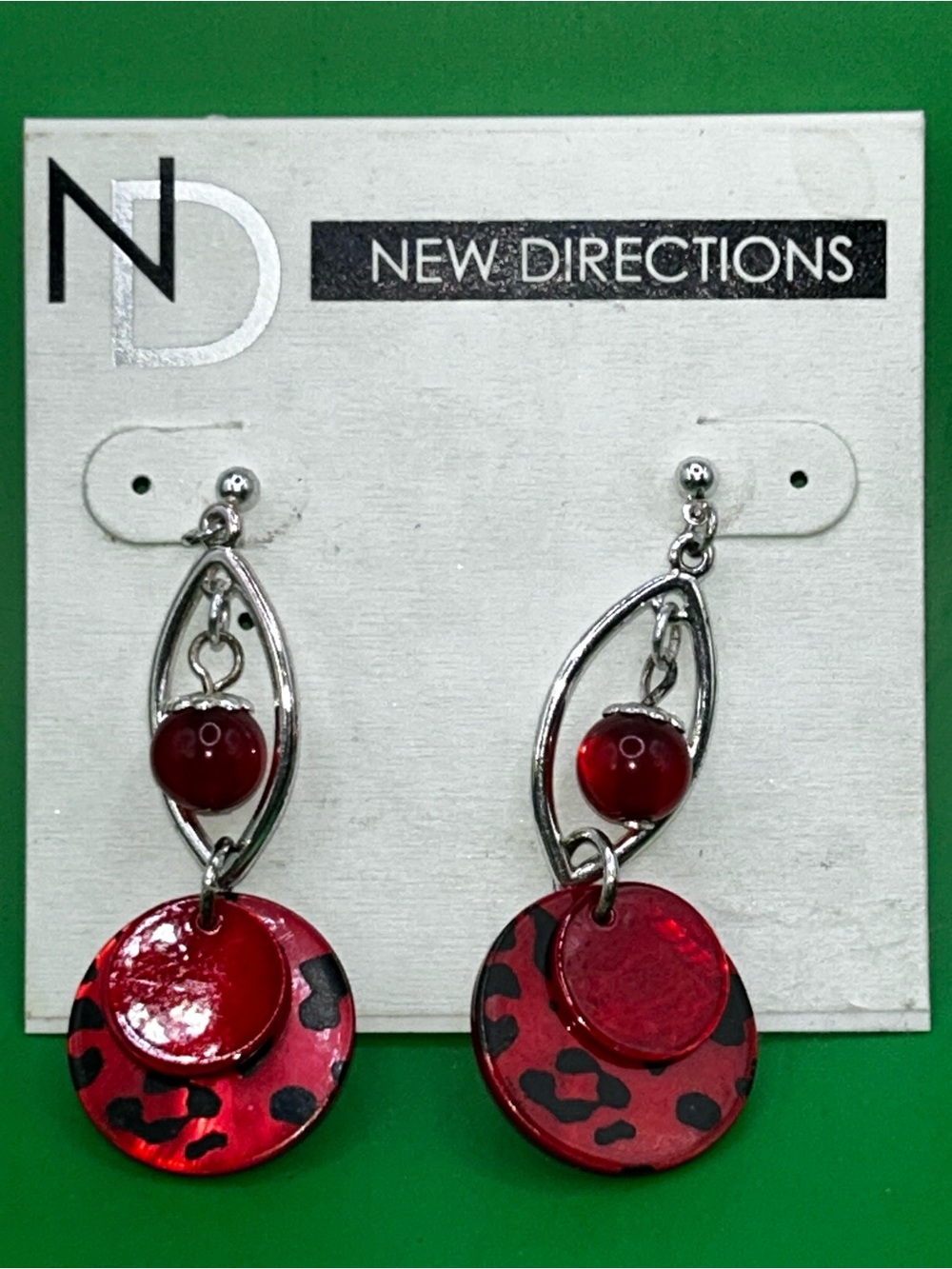 new directions Red Leopard-Accent Dangle Earrings